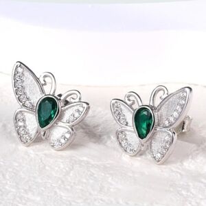 925-Sterling-Silver Butterfly Earrings Hypoallergenic Green Stone